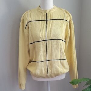 Oscar de la Renta Yellow Grid Vintage Crewneck Sweater 100% Cotton